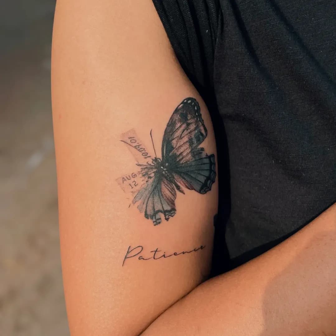 Patience & Butterfly Script - Custom Tattoo Art at Inkjector Tattoos Kozhikode Kerala